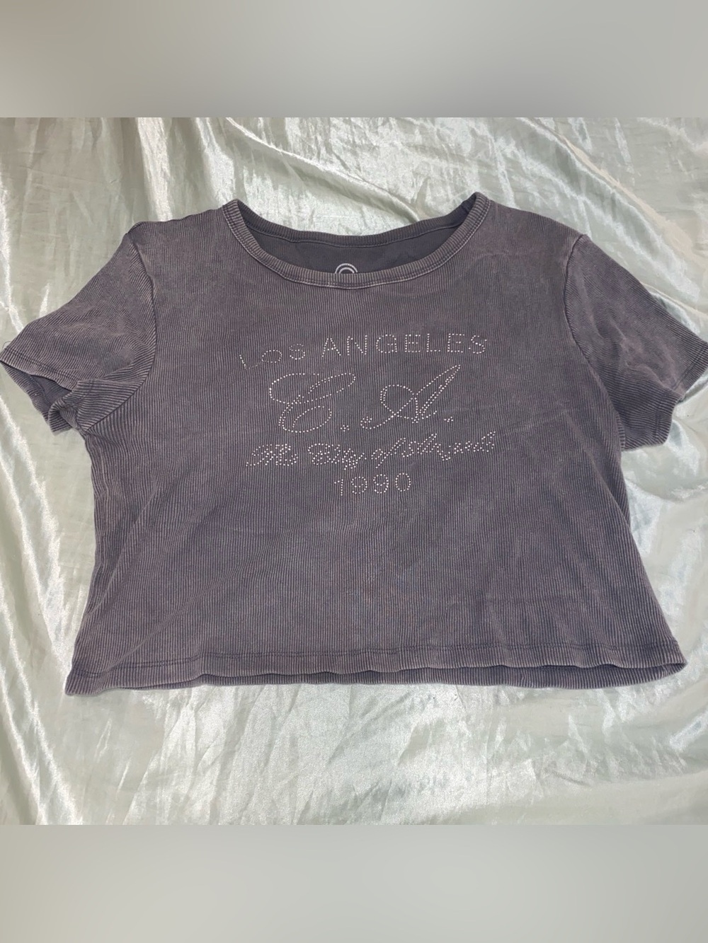 T.J.Maxx Dusty Purple Rhinestone Logo Crop Top